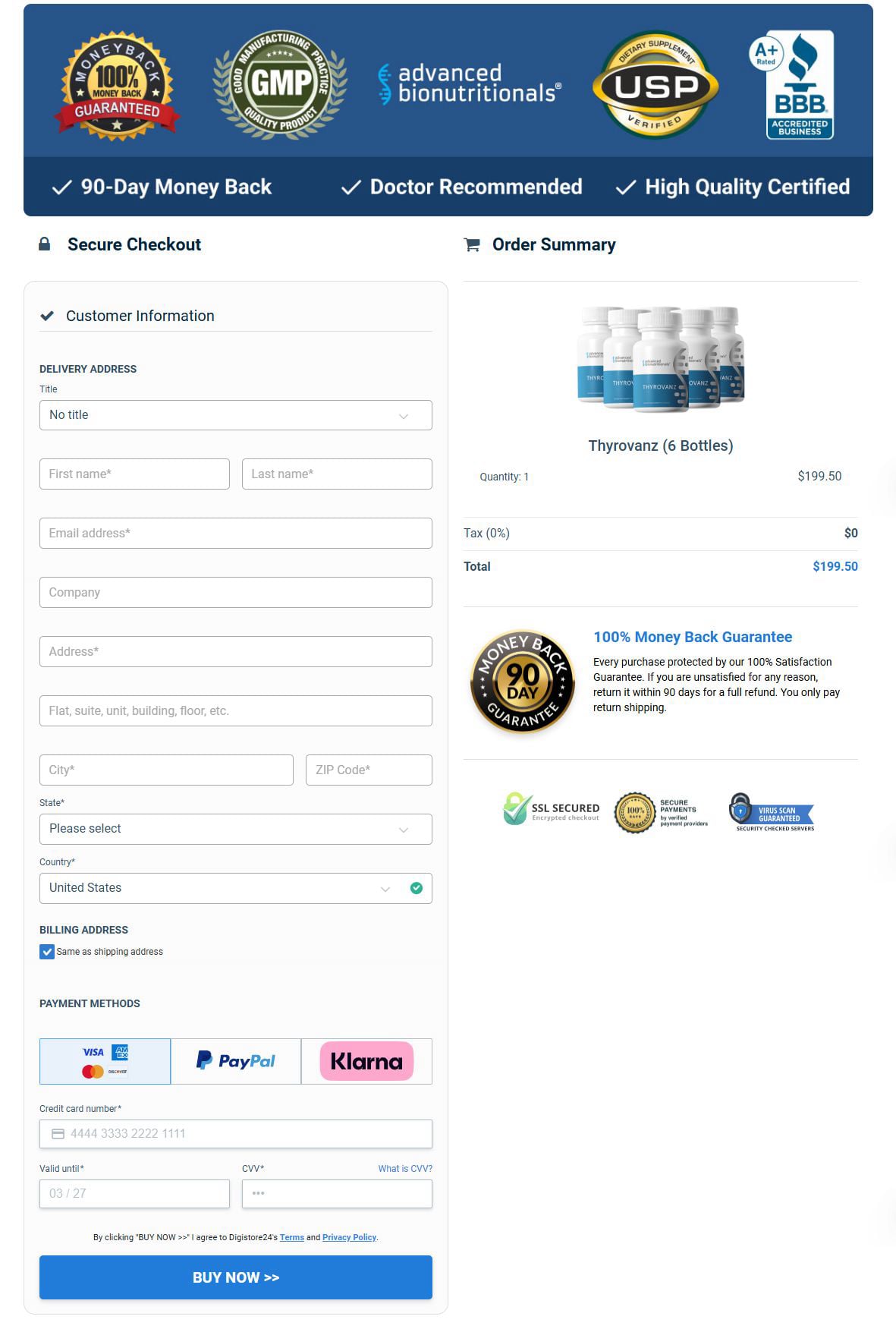 Thyrovanz-Checkout Page